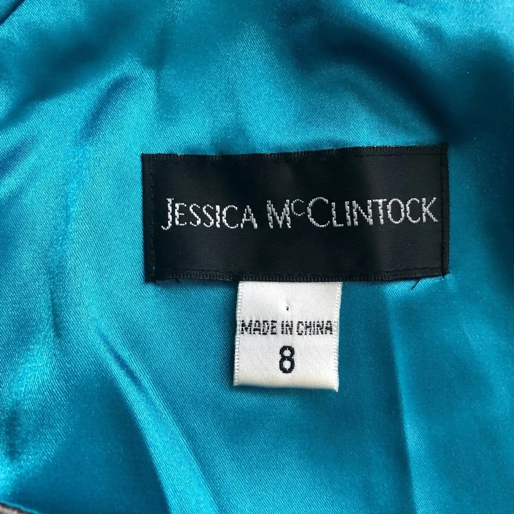 Jessica McClintock Dress Womens 8 Metallic Blue Green Prom Short Ruffle 90s NEW - Picture 6 of 7